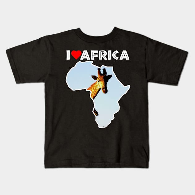 I Love Africa Blue Sky Giraffe Kids T-Shirt by PathblazerStudios